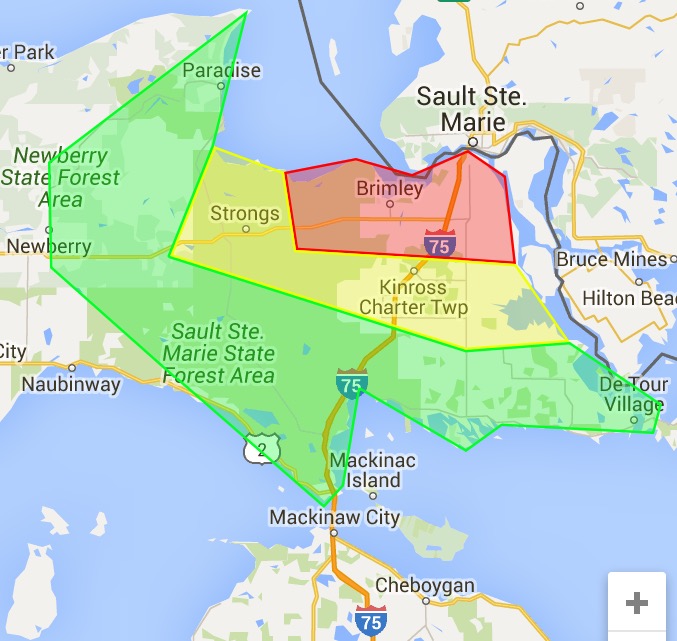 Harmony MobileVeterinary Clinic Sault Ste Marie MI Service Area Map